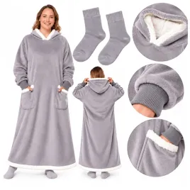 koc-bluza-zimowa-damska-dluga-xxl-szara-sherpa-160-cm-kocobluza-skarpetki-polarowy-otulacz-z-kapturem-wzor-geometryczny-wkladany-przez-glowe