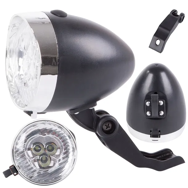 Lampka rowerowa przód 3-LED retro baterie 3xAAA lampa uchwyt zaczep widelec
