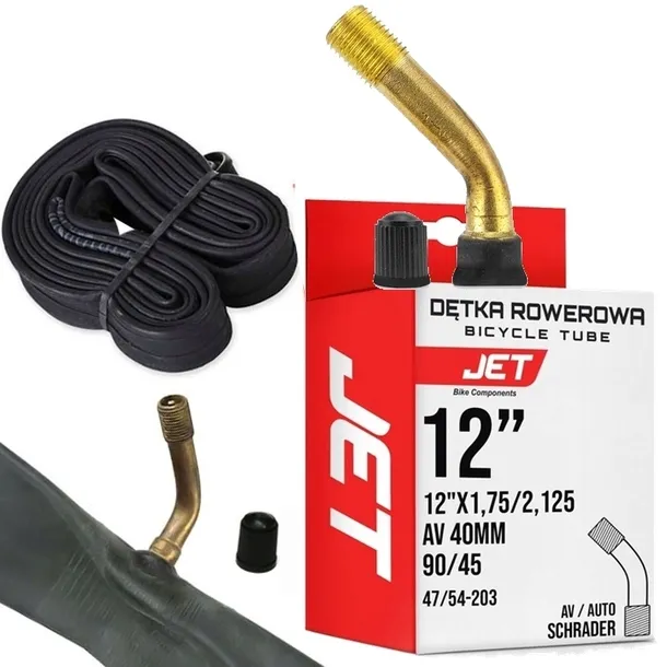 JET dętka 12.1/2x2.1/4 AV krzywy zawór gięty 90/45° 60-230 do wózka rowerka