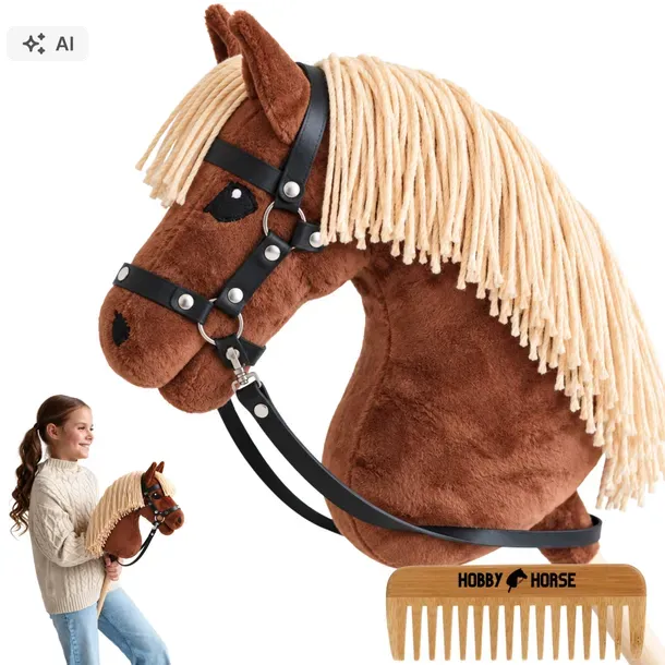 HOBBY HORSE KOŃ NA KIJU A3 KONIK GŁOWA KONIA PATYKU Z GRZYWĄ + GRZEBIEŃ