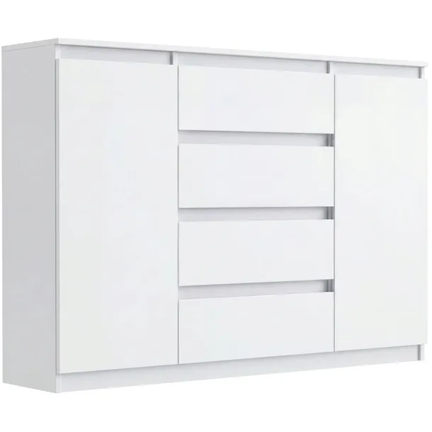 KOMODA Z SZAFKĄ 140CM 4 SZUFLADY 2 PÓŁKI BIAŁA