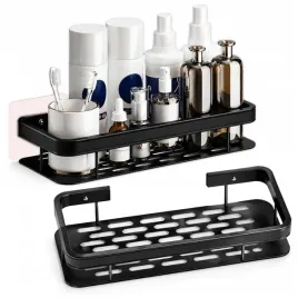 zestaw-2-czarnych-samoprzylepnych-polek-lazienkowych-homedesign-organizer-scienny-na-kosmetyki-z-tworzywa-30x13-cm