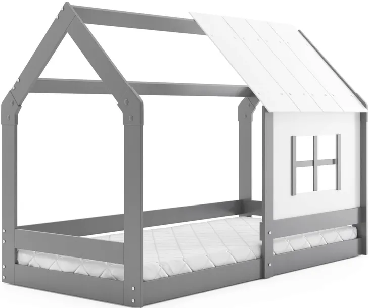 Łóżko dziecięce Domek z daszkiem 160x80 drewniane z materacem
