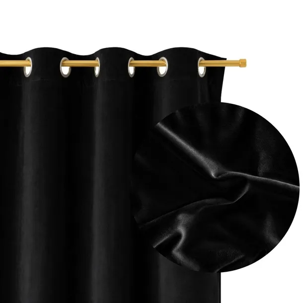 ZASŁONA WELUROWA NA PRZELOTKACH 140x250 Velvet gruba Welur CZARNA