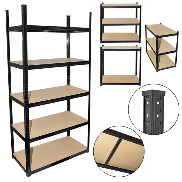 Regał magazynowy 220x110x45cm czarny metalowy mocny garażowy 175kg na półkę