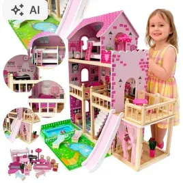 drewniany-domek-dla-lalek-sonia-basen-zjezdzalnia-mebelki-balkon
