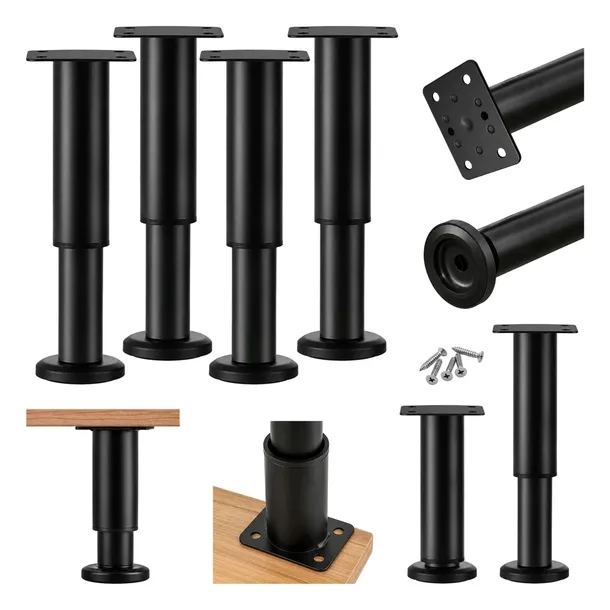 METALOWE NÓŻKI REGULOWANE 17-30CM 4SZT NOGI DO MEBLI Z REGULACJĄ CZARNE
