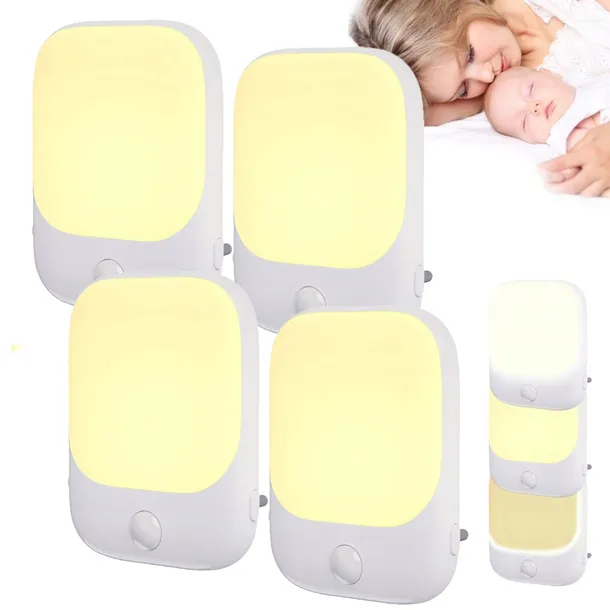 LAMPKA NOCNA LED 4X Z CZUJNIKIEM RUCHU ZMIERZCHU REGULACJA JASNOŚCI KONTAKT