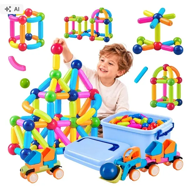 KLOCKI MAGNETYCZNE KONSTRUKCYJNE EDUKACYJNE PATYCZKI STICKS ZESTAW 128EL XL