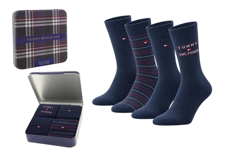 TOMMY HILFIGER MĘSKIE SKARPETY SKARPETKI GIFTBOX PREZENT 4P GRANAT r.43-46
