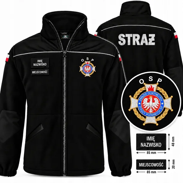 CIEPŁY POLAR strażacki Bluza STRAŻ POŻARNA OSP ZOSP + naszywki r. S