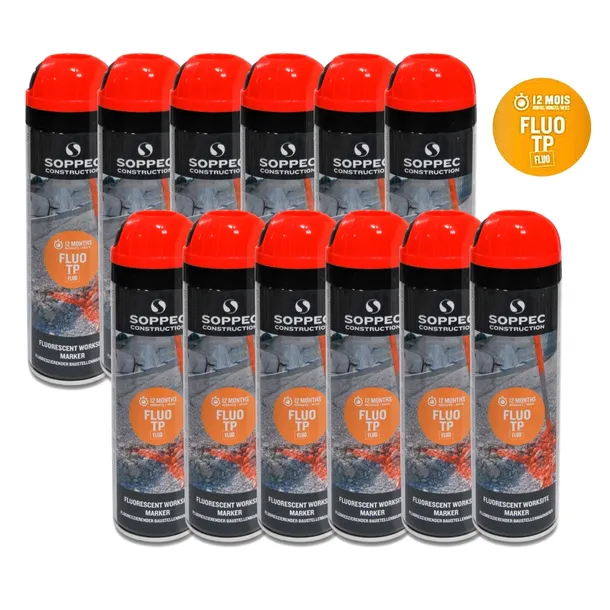 Farba geodezyjna spray SOPPEC FLUO T.P. czerwony 12szt. 12 miesięczna