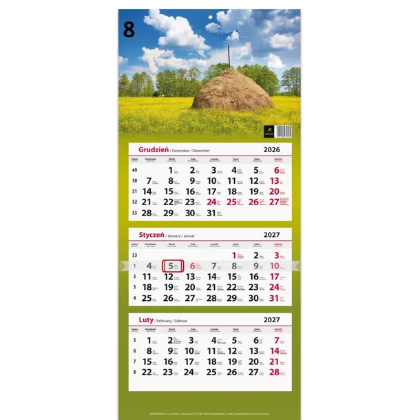 KALENDARZ TRÓJDZIELNY 2027 ŚCIENNY MIX WZORÓW