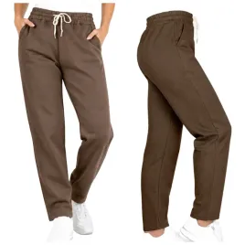 spodnie-dresowe-damskie-ocieplane-na-gumce-zimowe-cieple-proste-2xl-3xl-joggery-brazowe-bez-wzoru