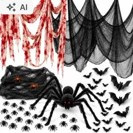 dekoracje-halloween-zestaw-ozdob-na-impreze-pajeczyna-pajak-nietoperz-6w1-na-bal-przebierancow-upiorny-wystroj-wnetrza-gadzety-na-wieczor-grozy
