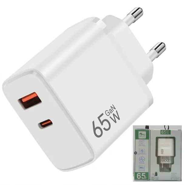 SZYBKA! ŁADOWARKA SIECIOWA 65W PD QC 3.0 USB-C i USB-A ZASILACZ DO TELEFONU