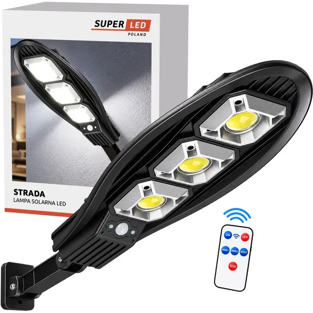 Lampa solarna LED 180W Latarnia uliczna z czujnik uchwyt pilot SUPERMOCNA