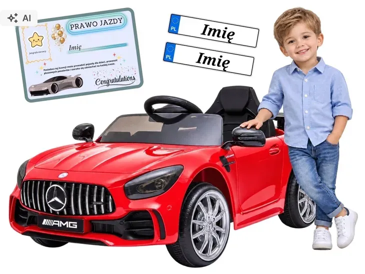 Auto Mercedes AMG GTR dla dzieci Pilot 2.4G skóra akumulator LED koła EVA