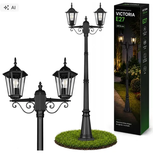 Lampa LED Ogrodowa 227cm stojąca zewnętrzna lampion 2x E27 słupek SŁUP