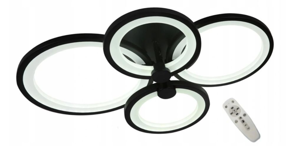Promocja Lampa sufitowa Mikka LED PLAFON ŻYRANDOL PILOT 70W 4x RING CZARNY MAT wyprzedaż przecena