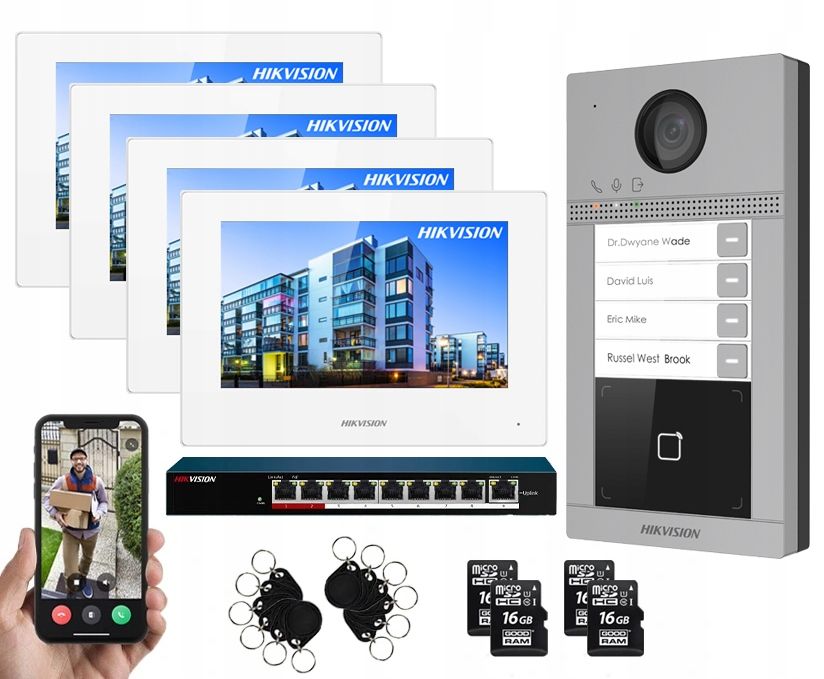 DOMOFON WIDEODOMOFON 4-RODZINNY ZESTAW HIKVISION - ERLI.pl