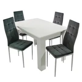 stol-modern-120-bialy-i-4-krzesla-monako-velvet-szare