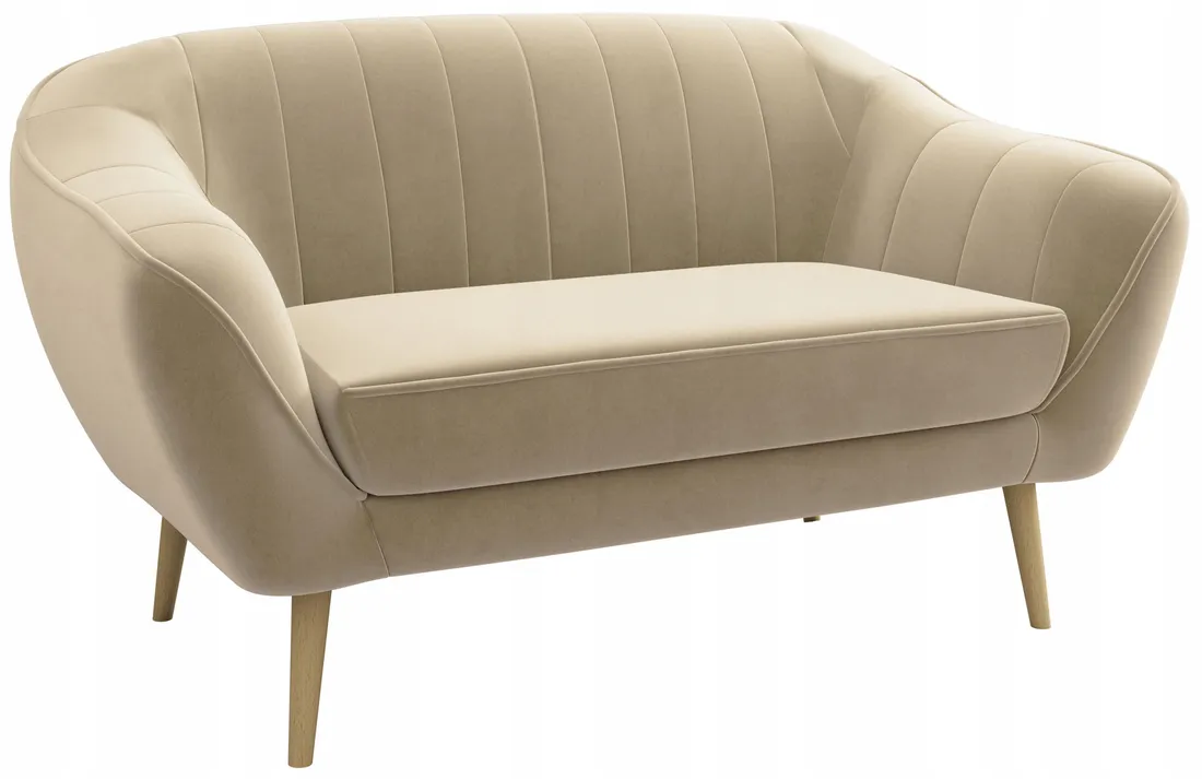 Sofa na drewnianych nogach, do skandynawskiego salonu, dwuosobowa - ERLI.pl