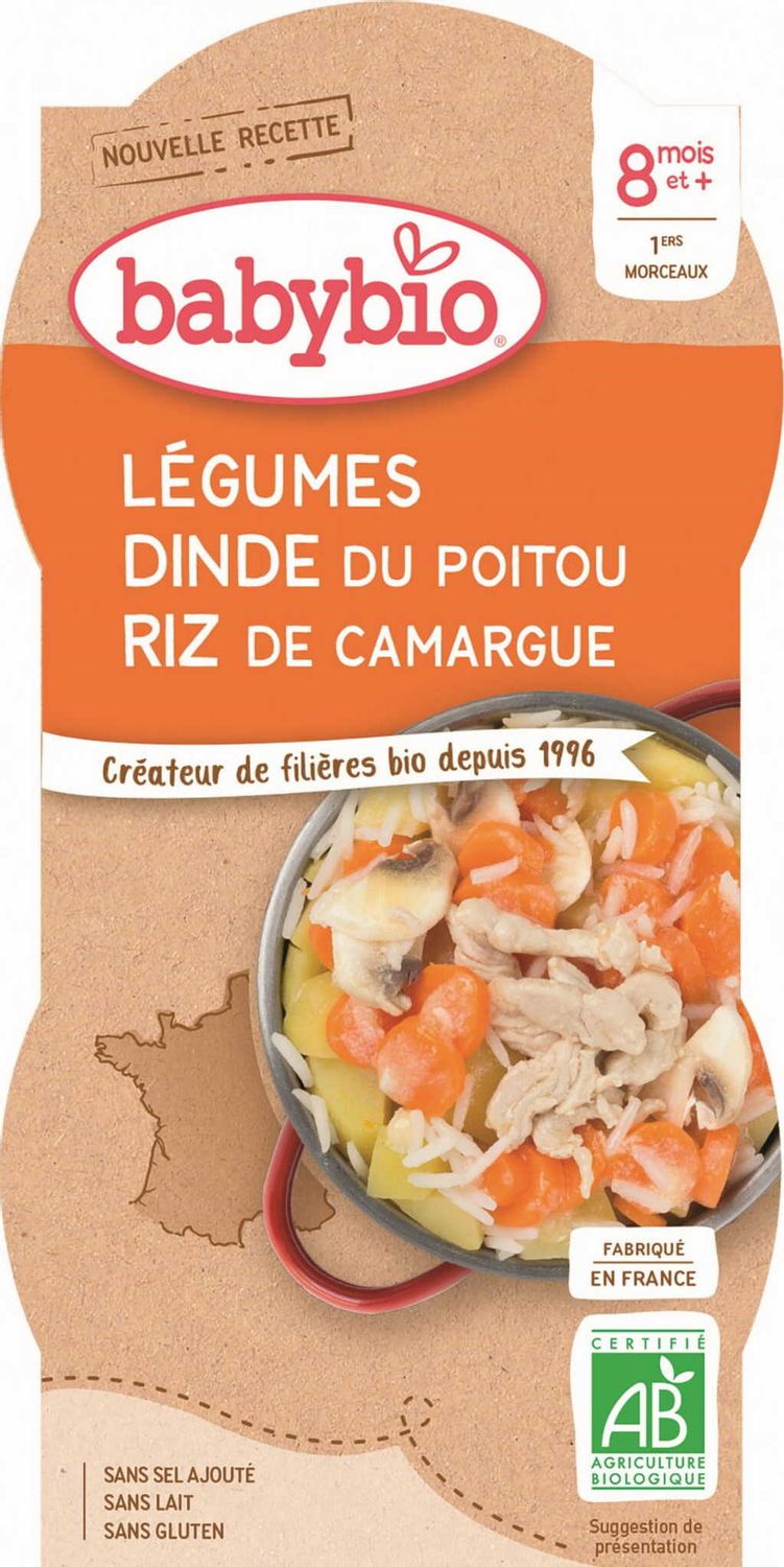 Danie mix warzyw z ryżem i indykiem od 8 miesiąca bezglutenowy BIO 2x200 g