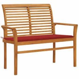 lawka-ogrodowa-z-czerwona-poduszka-112-cm-lite-drewno-tekowe