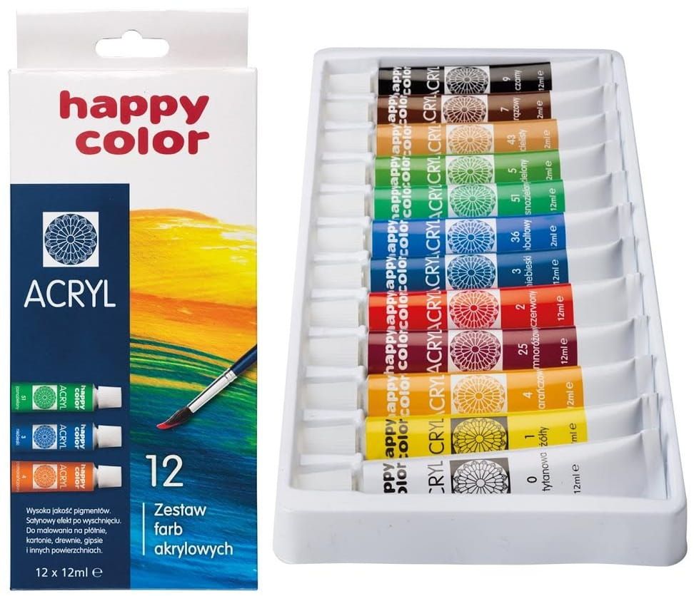 Farby akrylowe HAPPY COLOR 12 kolorów po 12 ml