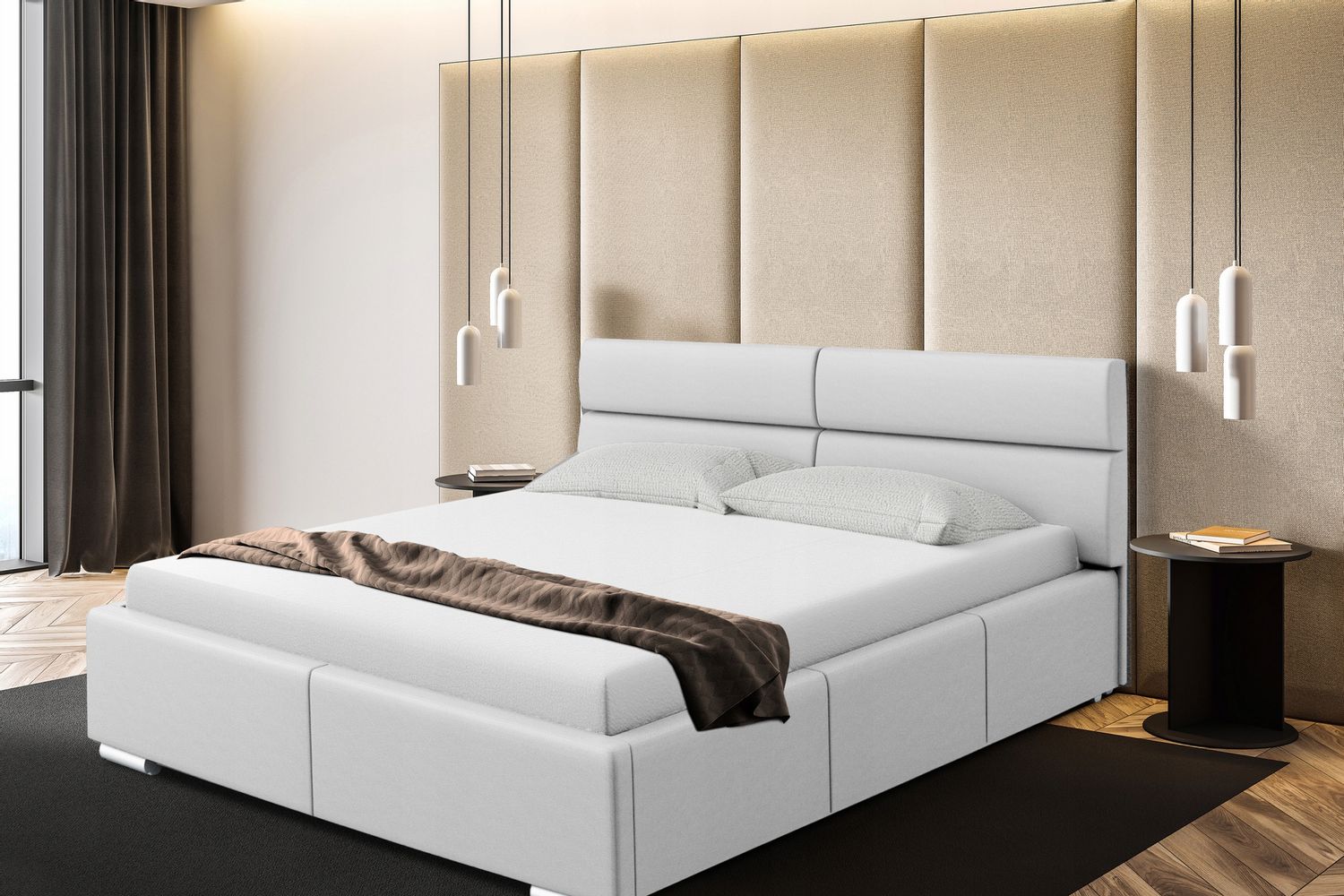 Łóżko tapicerowane Monako 160x200 pojemnik+stelaż+materac