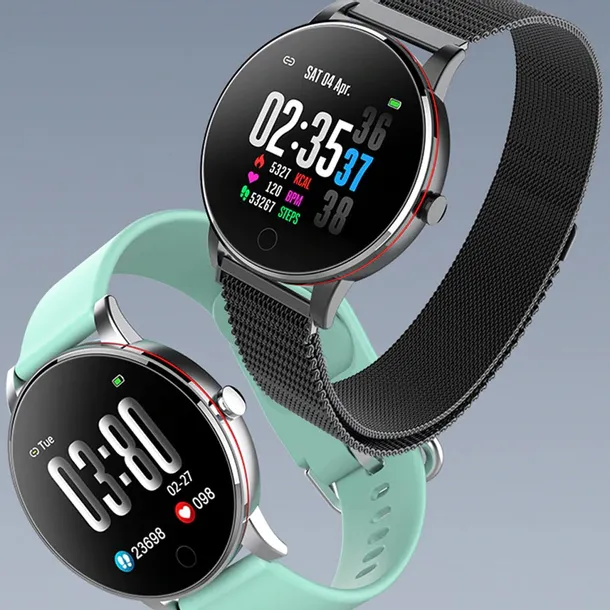 smartwatch-damski-ry9-silver-mesh-kolor-zielony