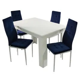 stol-modern-120-bialy-i-4-krzesla-monako-velvet-granatowe