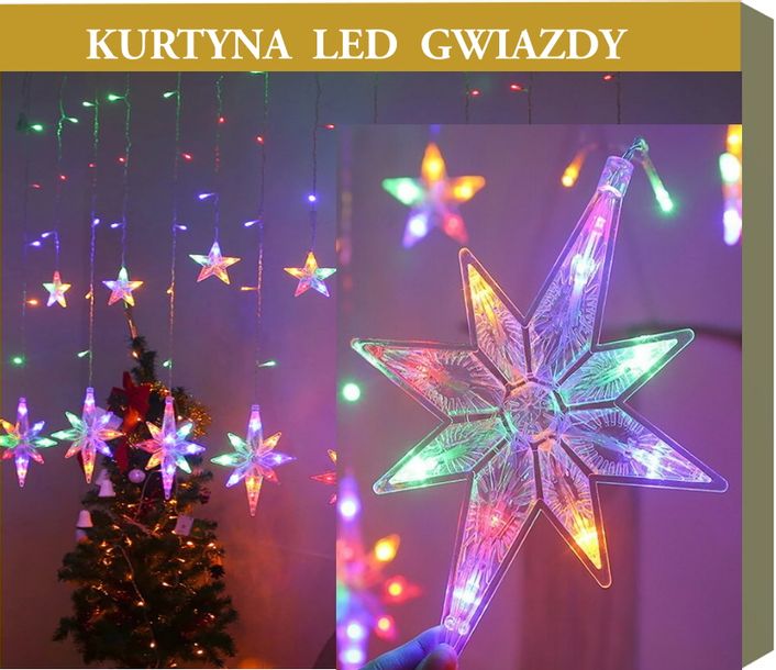 Фото - Гірлянда Lampki Choinkowe GWIAZDY LED Sople PREMIUM XXL KURTYNA Girlanda 6,5m