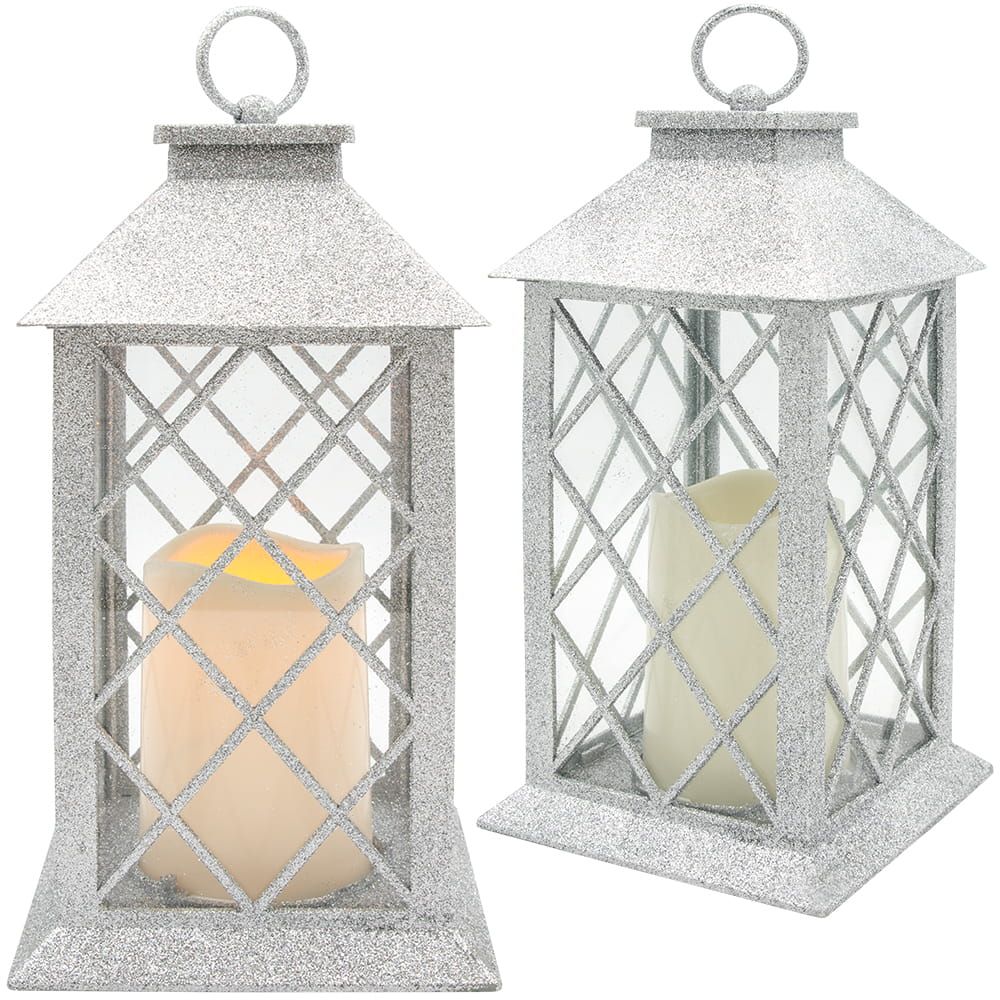 Promocja Duży Lampion Latarnia 32 Cm Brokat Świecznik Led wyprzedaż przecena