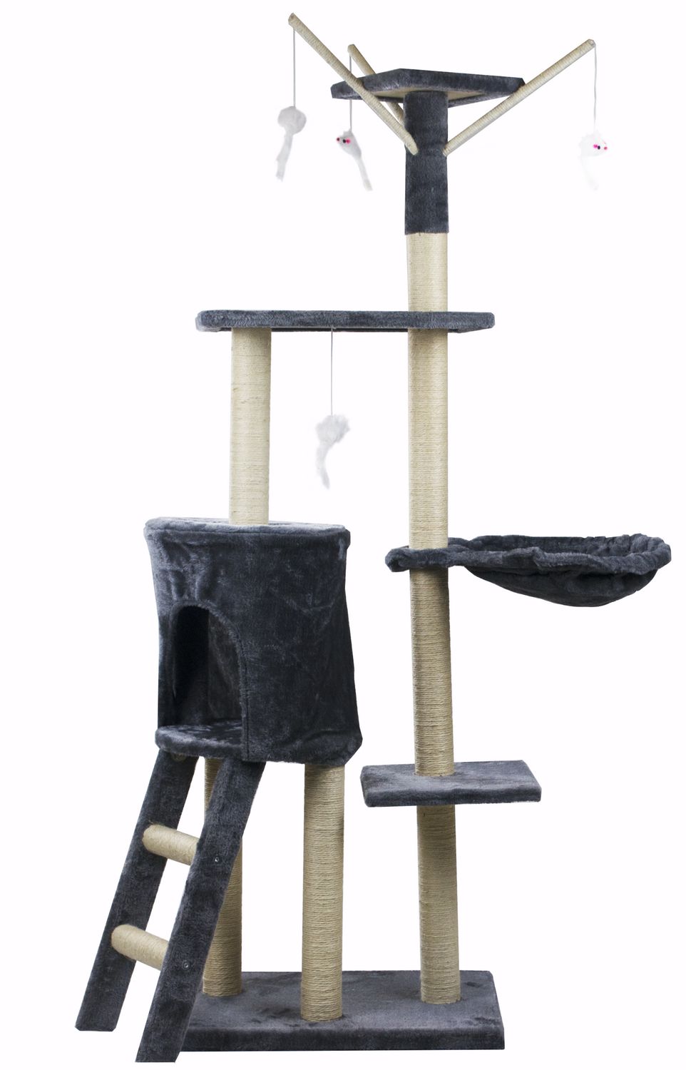 Promocja Drapak Dla Kota Domek Wieża 150cm + Zabawki Myszki Szary wyprzedaż przecena