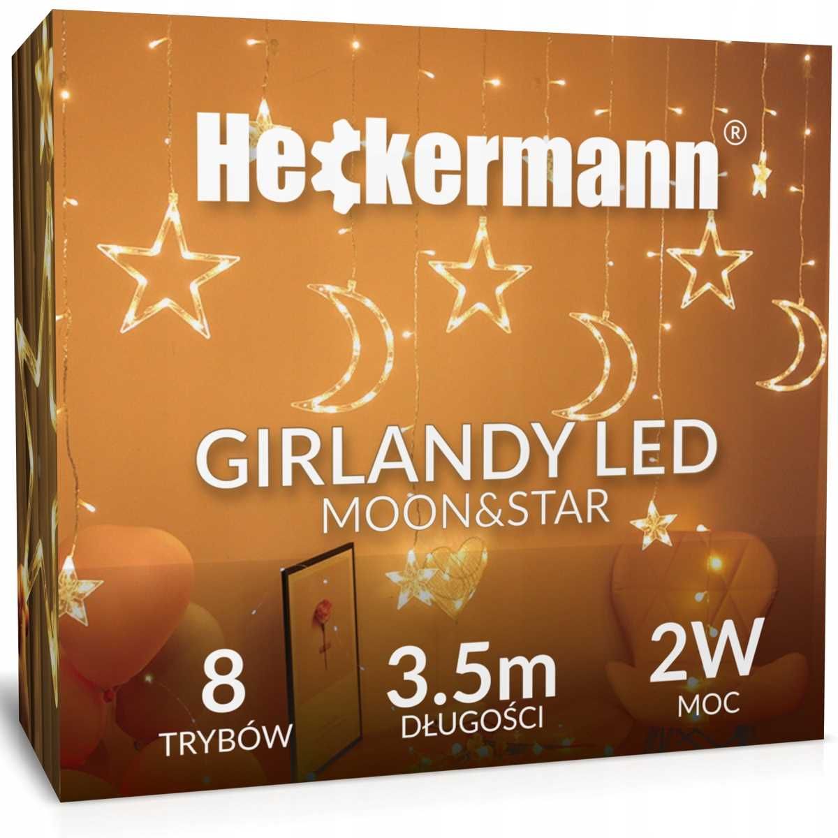Promocja Lampki Wiszące Kurtyna Gwiazdy Księżyc Girlanda Led 3,5m wyprzedaż przecena
