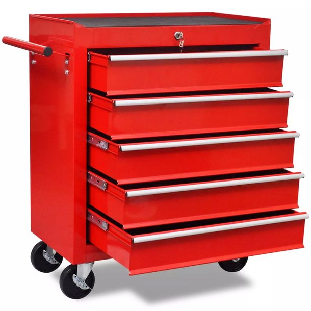 Wózek narzędziowy/warsztatowy z 5 szufladami, czerwony