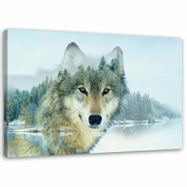 obraz-na-plotnie-wilk-na-tle-gor-90x60