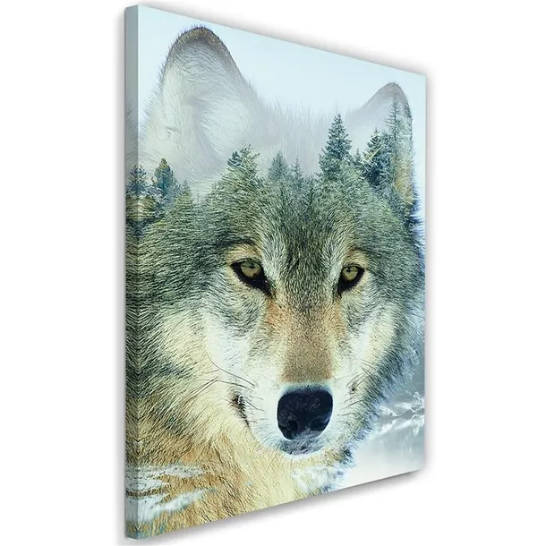 obraz-na-plotnie-wilk-na-tle-lasu-40x60