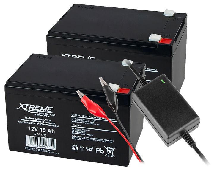 Фото - Батарея для ДБЖ X-Treme ﻿2x Akumulator żelowy XTREME 12V 15Ah + ładowarka 