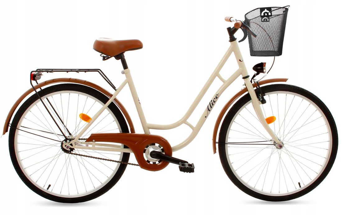 Rower Miejski ALICE 28 Męski Damka Damski Retro Prezent kremowy+kosz