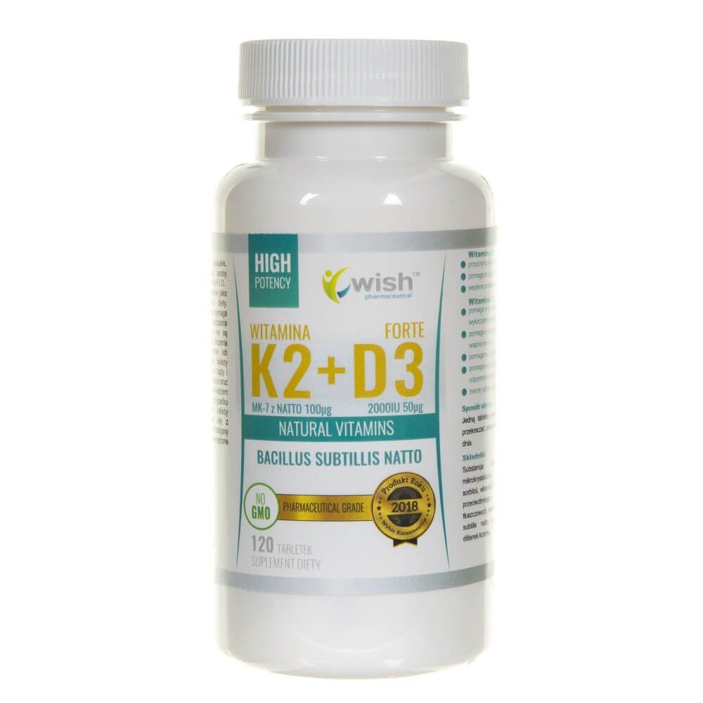 Wish Witamina K2 MK-7 Z Natto 100 mcg + D3 2000 IU 50 mcg - 120 tabletek