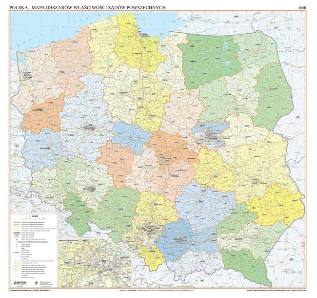 POLSKA 2022 MAPA ŚCIENNA SĄDY POWSZECHNE mapa ścienna w ramie ...