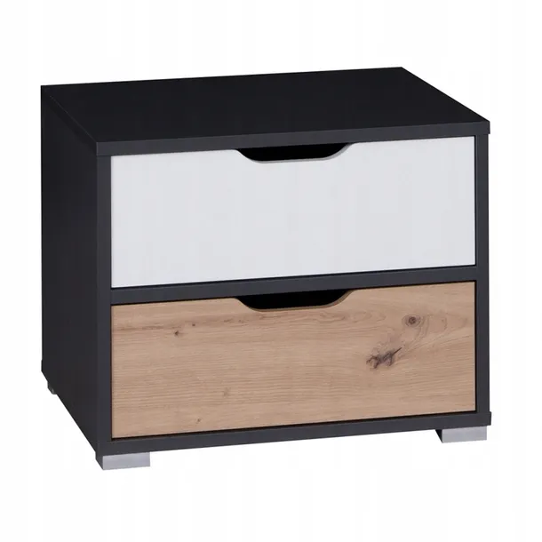 stolik-nocny-basic-grafit-bialy-dab-2-szuflady