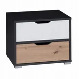 stolik-nocny-basic-grafit-bialy-dab-2-szuflady