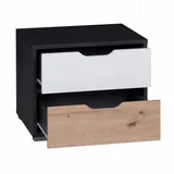 stolik-nocny-basic-grafit-bialy-dab-2-szuflady-stan-nowy