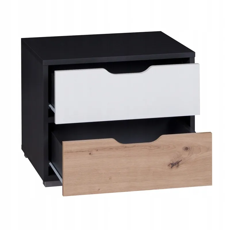 stolik-nocny-basic-grafit-bialy-dab-2-szuflady