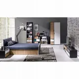 stolik-nocny-basic-grafit-bialy-dab-2-szuflady-stan-nowy