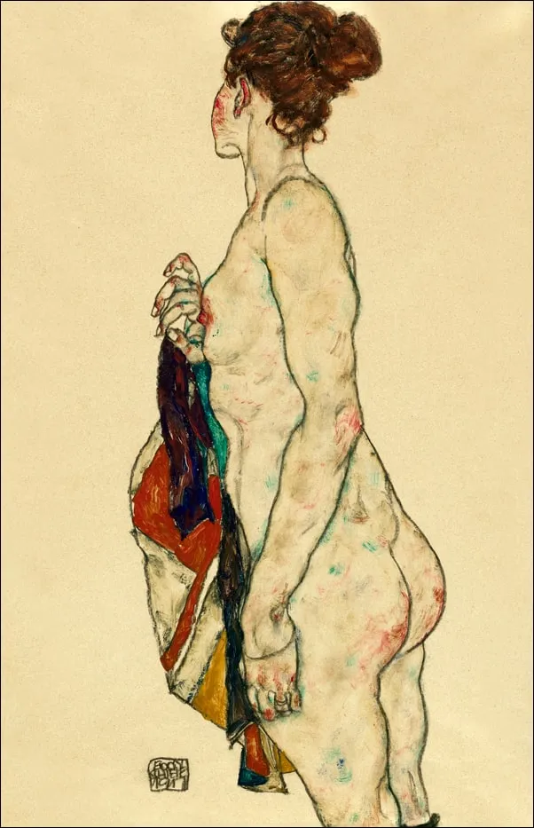 standing-nude-with-a-patterned-robe-egon-schiele